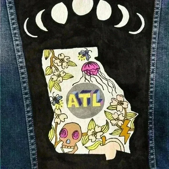 NWOT hand painted Lucky Brand ATL  Atlanta Denim Jacket Sz Xl - Picture 8 of 8